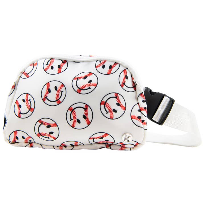 White Baseball Happy Face Fanny Pack for wholesale on Faire