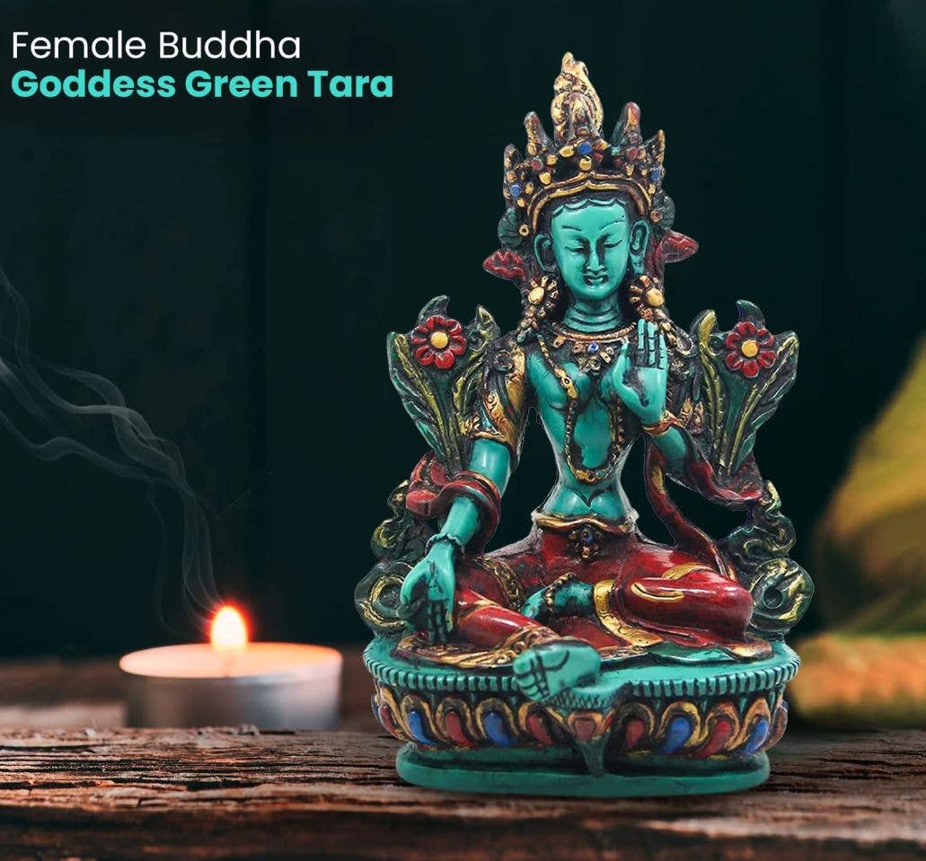 Lungta Imports - Venta al por mayor Escultura - Gran estatua de resina de Tara Verde, diosa madre budista tibetana6