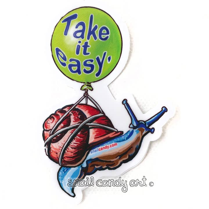 Sticker - Snail with balloon "Take it Easy " for wholesale by Snail Candy Arts