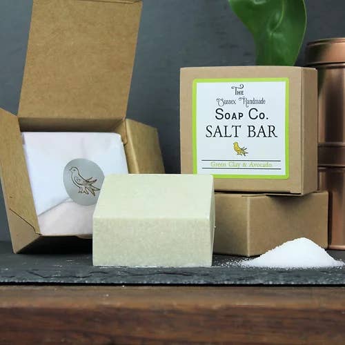 Green Clay & Avocado Natural Salt Bar Palm Free & Vegan for wholesale by The Sussex Handmade Soap Company