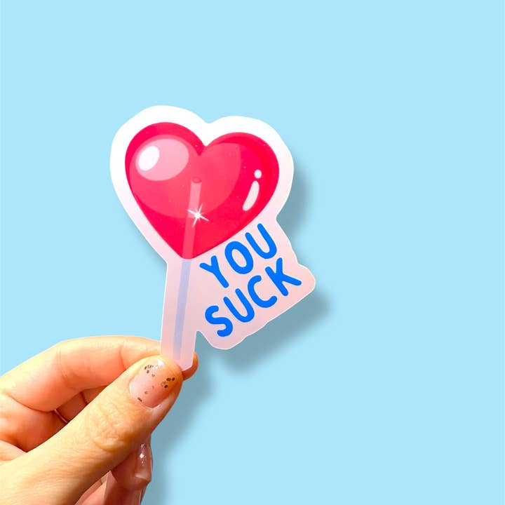 Tiny Baker Creations - Wholesale Sticker - You Suck Heart Lollipop Vinyl Sticker | Funny4