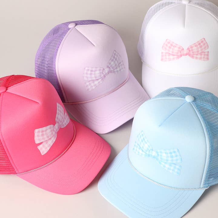 Bow with Checkered Pattern Mesh Back Trucker Hat for wholesale by Fashion City
