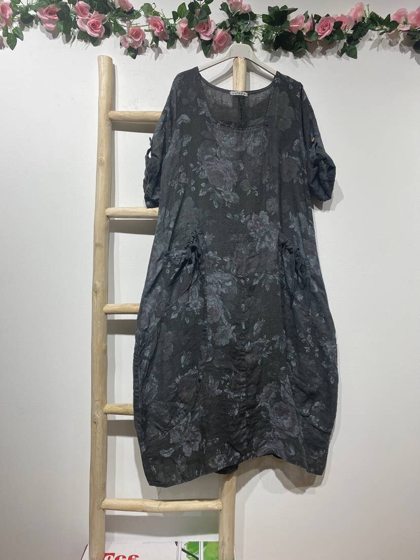 la maison des fibres naturelles – Großhandel Kleid – Damen – Leinenkleid mit floralem Muster, 100 % Leinen, Modell 679673