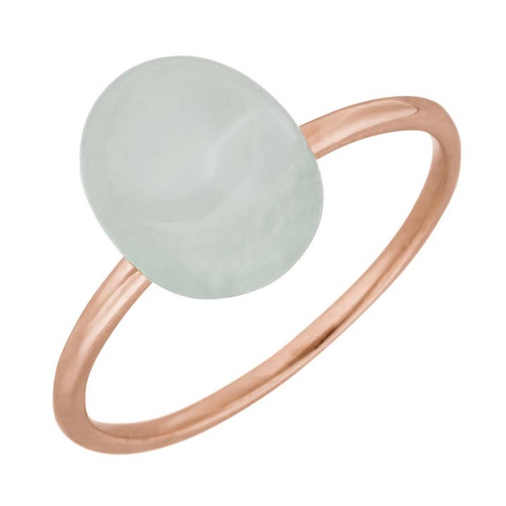 Anillo Cabochon II, oro rosa de 14 quilates, calcedonia azul marino para venta al por mayor de Leaf Jewelry