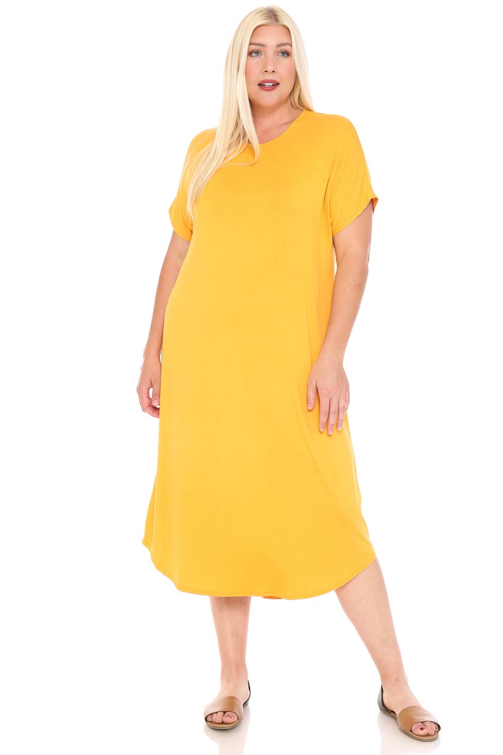 Allium - Wholesale Dress - Women's - Plus Size ALine Drop Shoulder Midi Dress0