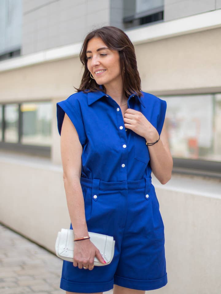 Cobalt blue cotton short jumpsuit Made in France for wholesale by ANNAHPA