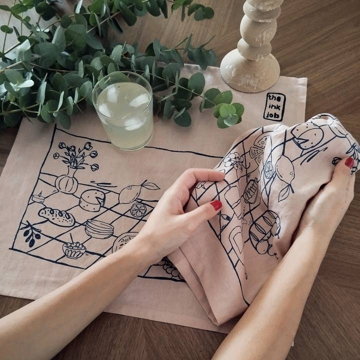 The Ink Job - Wholesale Tea Towel - Picnic Print Linen Kitchen Towel6