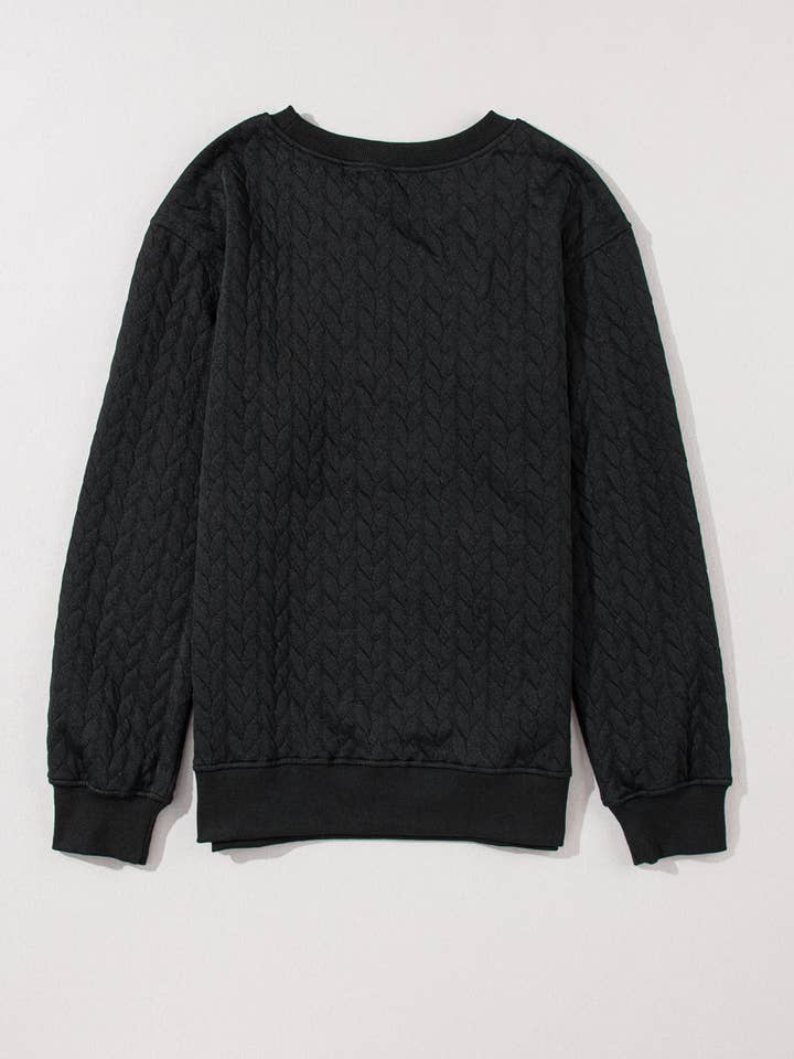 Suhkasana - Wholesale Sweatshirt - Women's - White LUCKY Chenille Embroidered Cable Knit Pullover Sweatshirt55