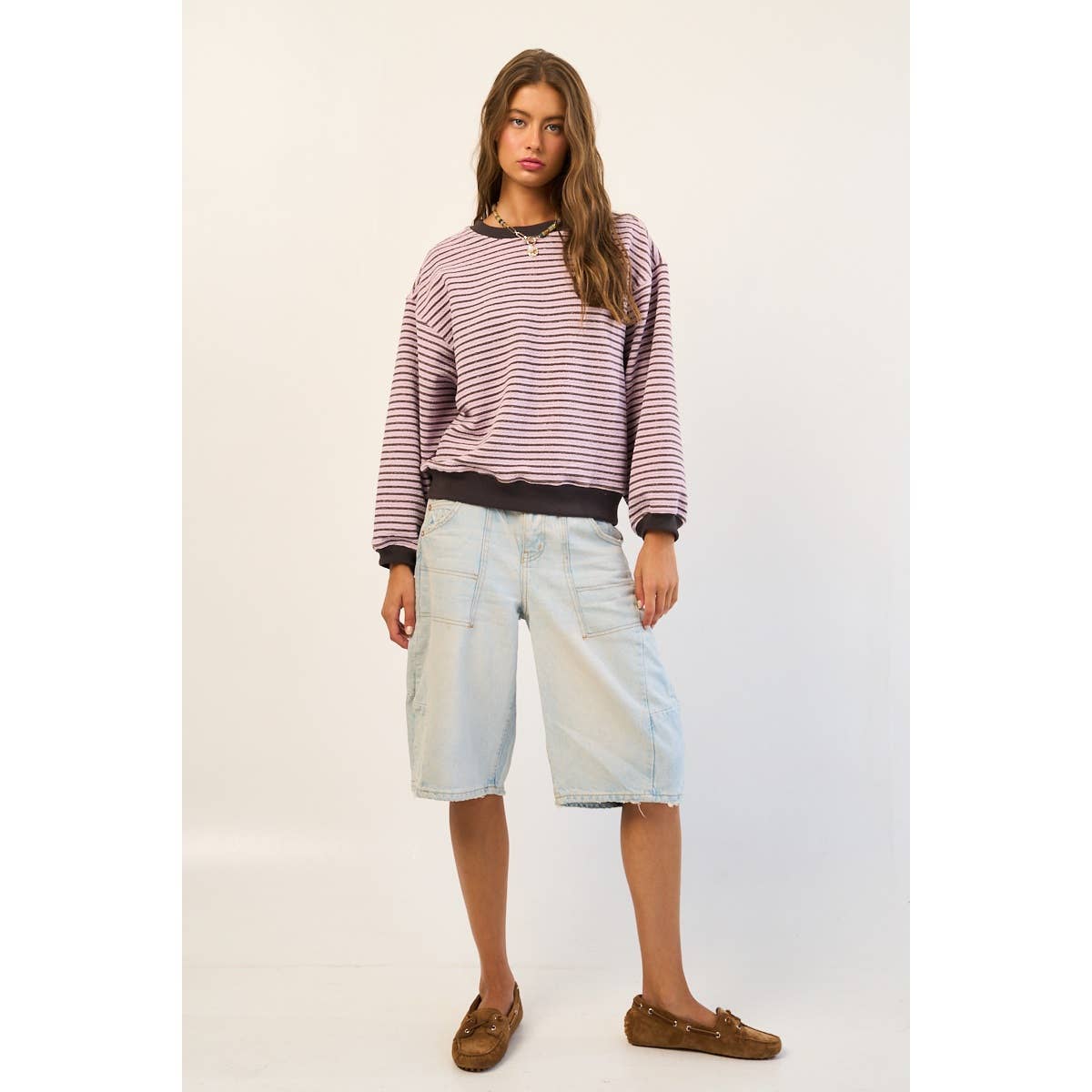 The GREii - Wholesale Sweatshirt - Women's - Relaxed Striped Pullover3