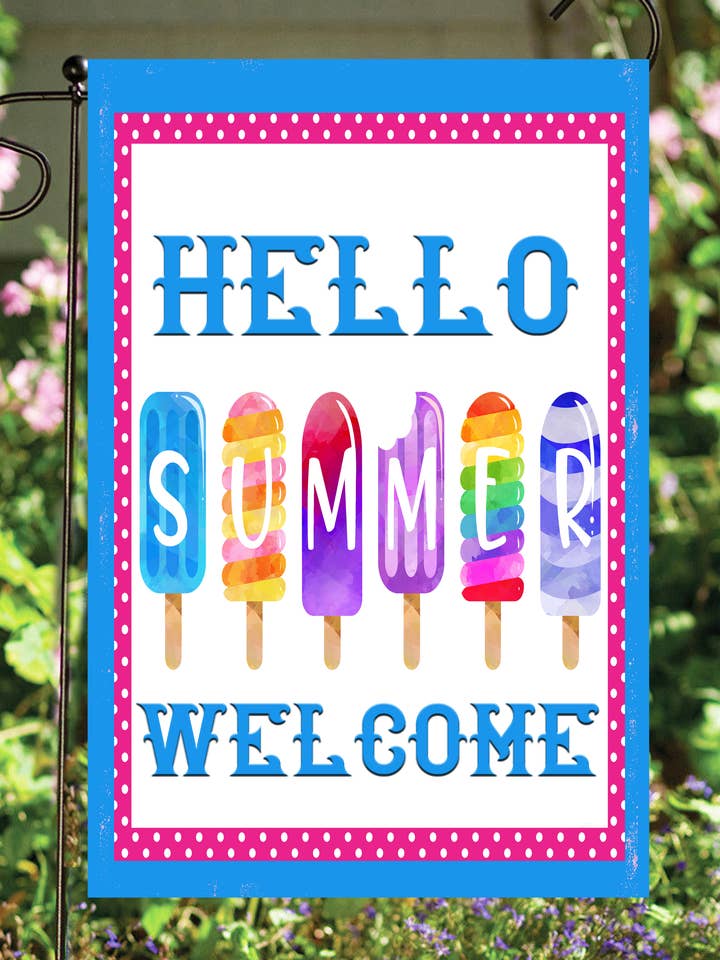 Hej Sommer Velkommen Haveflag for engroshandel hos Happy Cow Lawn Decor