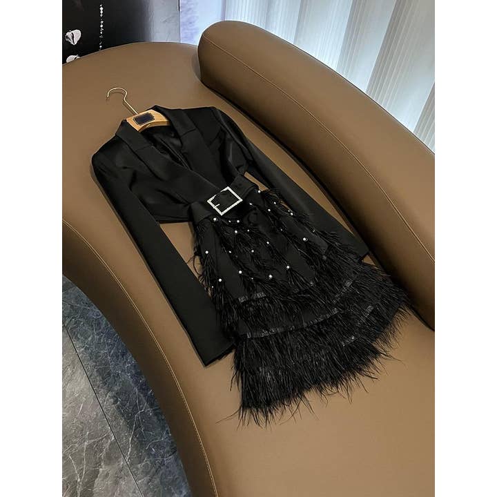 SY388 Elegant Black Lapel Tassel Belt Midi Dress and other Purchase Wholesale feather dresses. Free Returns & Net 60 Terms on Faire trending on Faire.