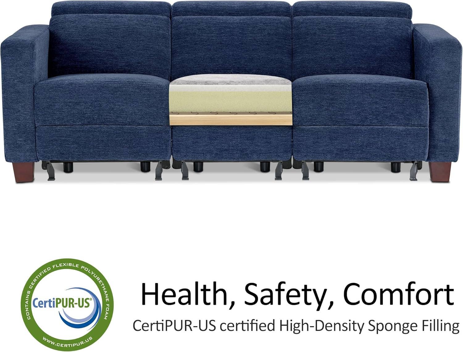 Navy Blue Zero Wall Hugger Power Reclining Sofa USB Ports for wholesale on Faire7