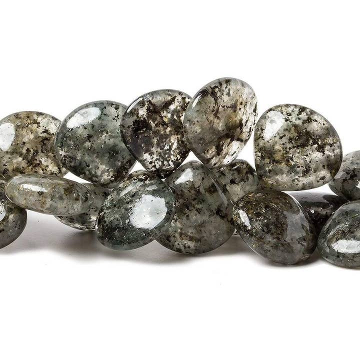 10-14mm Moss Quartz Plain Hearts 8.5 inch 49 pieces for wholesale by The Bead Traders