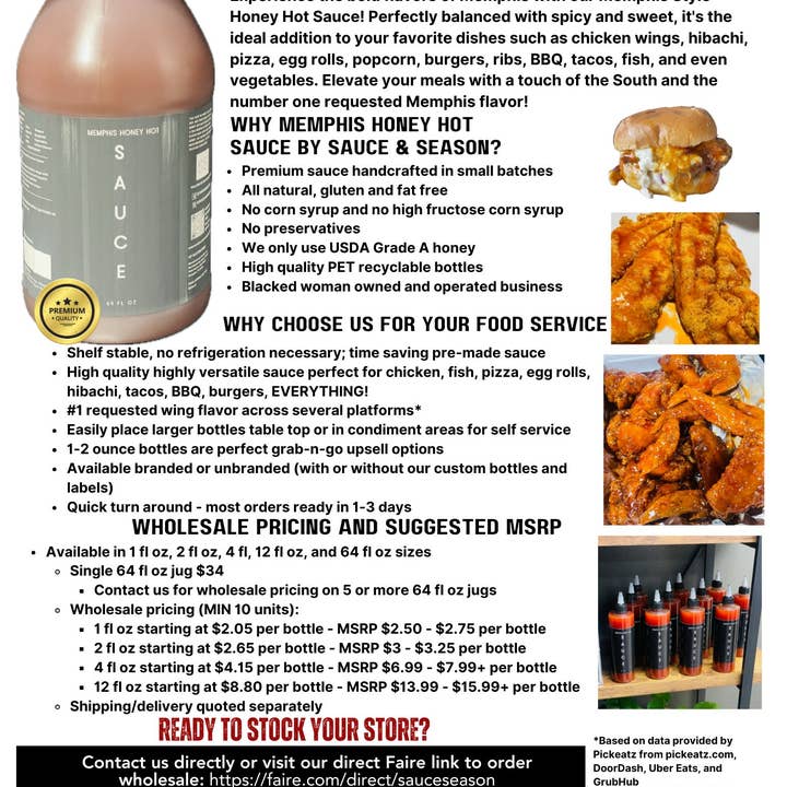 Sauce & Season - Wholesale Hot sauce - Honey Hot Sauce Memphis Honey Hot Sauce 64 FL OZ Jug