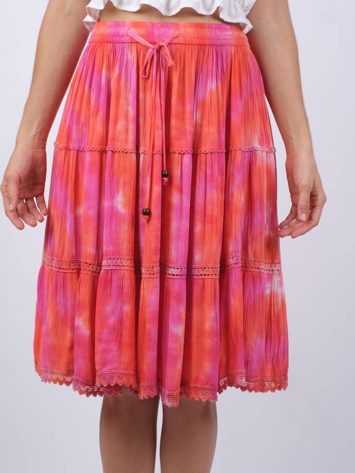 Hot Pink & Orange Mid Skirt for wholesale by Sacred Threads