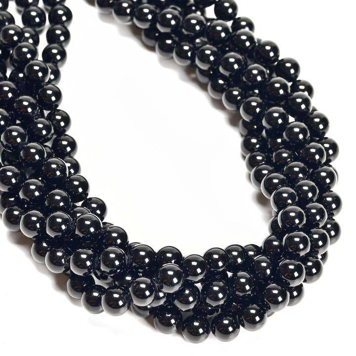 CRCBEADS - Wholesale Beads - 2.0mm Large Hole Black Tourmaline Smooth Round Beads 6mm 8mm 10mm 15.5" Strand1