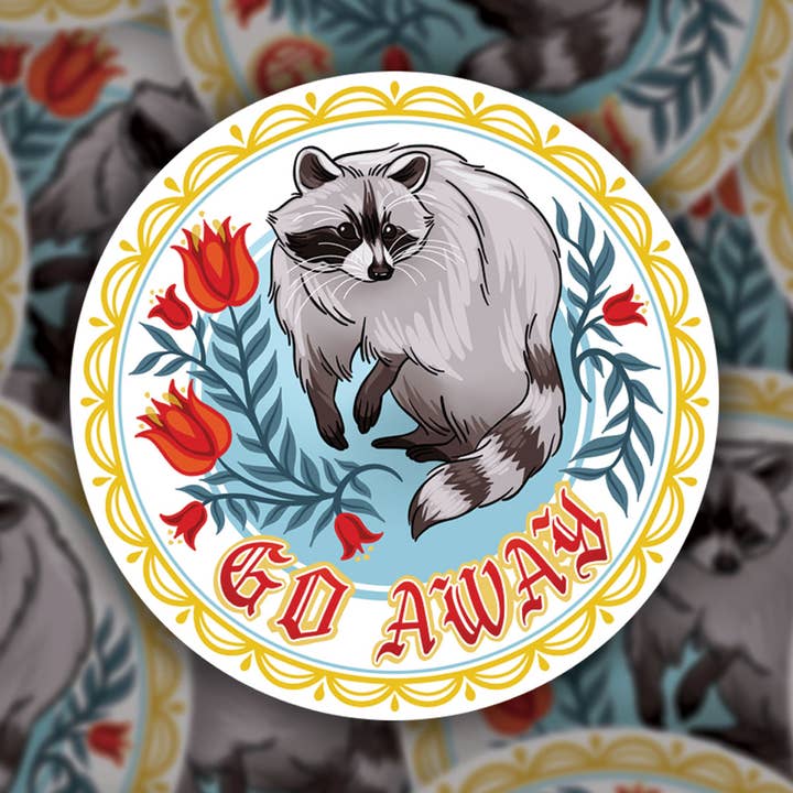 Niederländischer Vinyl-Aufkleber mit Aufschrift Go Away Raccoon PA für den Großhandel von Thistle Finch Designs
