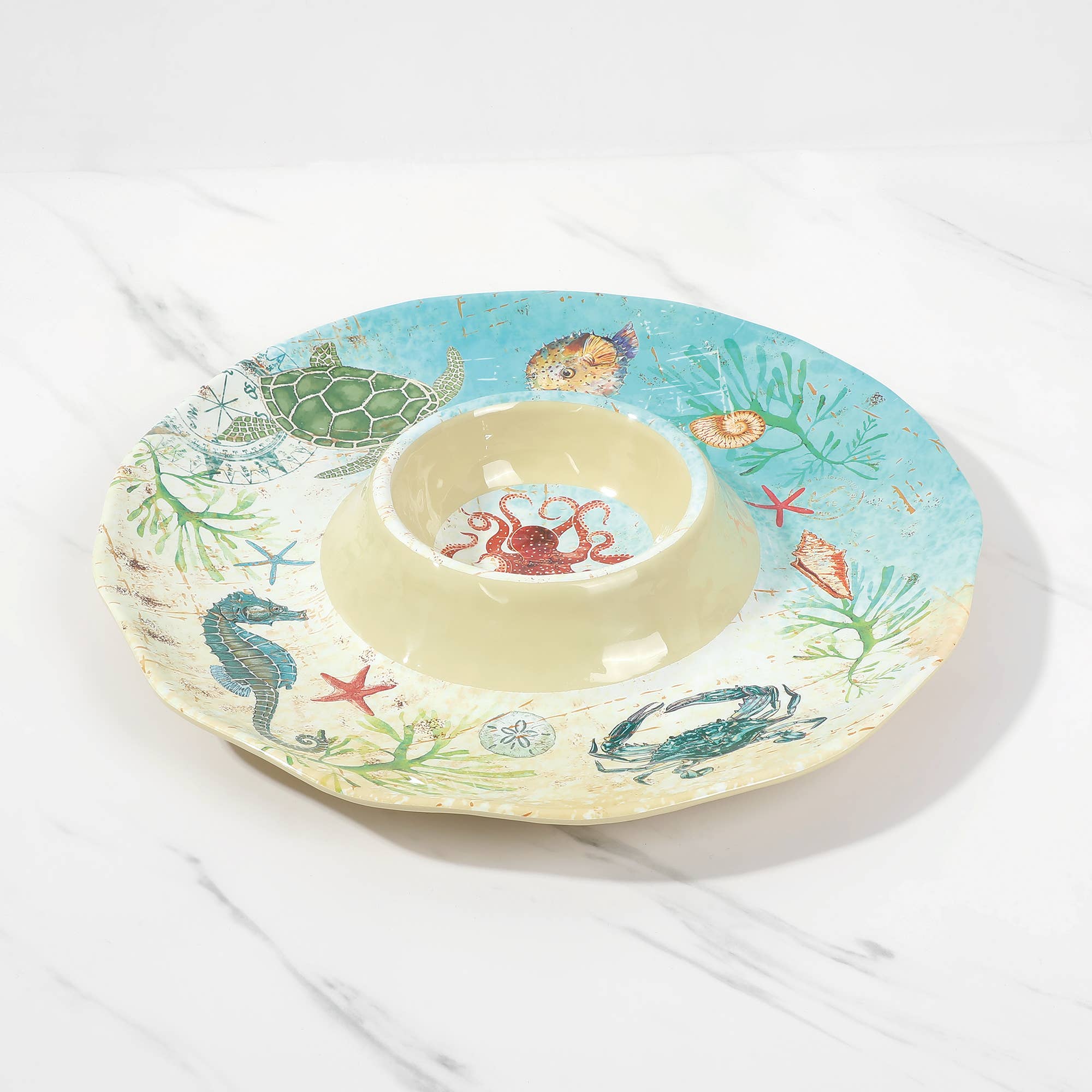 Supreme Housewares - Vente Plateaux de service - Plateau à trempette et à chips en mélamine Sea Life 34 cm2