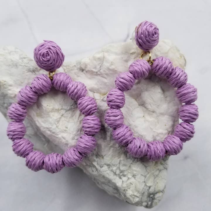 Handmade Straw Pom Poms Earrings for wholesale by The Pretty Jewellery