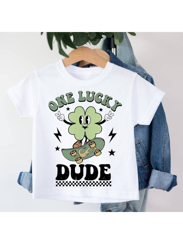 Peach Closet - Wholesale Screen Printed T-Shirt - Kids - One Lucky Dude 4 Leaf Clover Skateboarding Tee