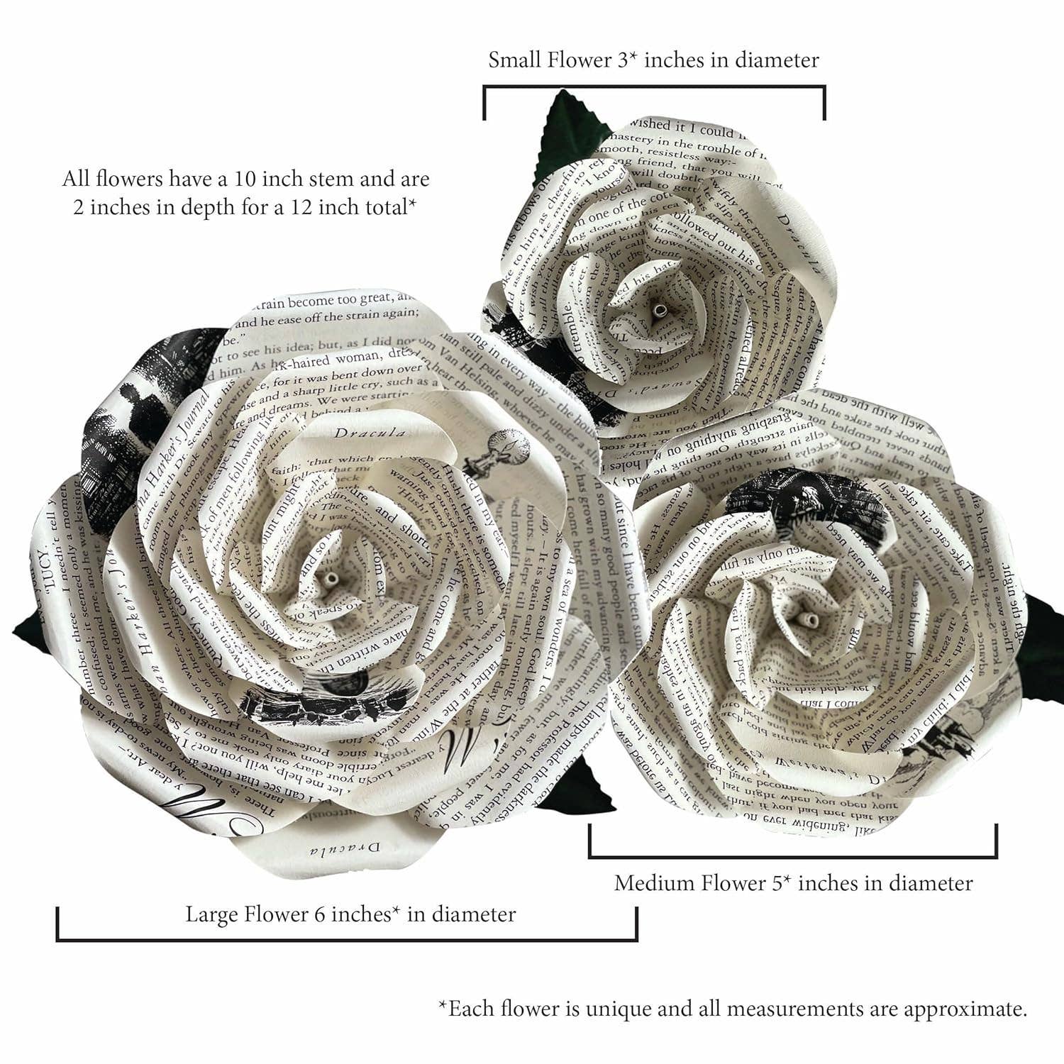 Literary Blooms – wholesale Artificial flowers – Handmade Dracula Paper Flowers–Roses made from Upcycled Book12