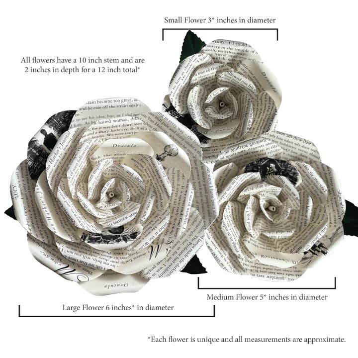 Literary Blooms – wholesale Artificial flowers – Handmade Dracula Paper Flowers–Roses made from Upcycled Book12