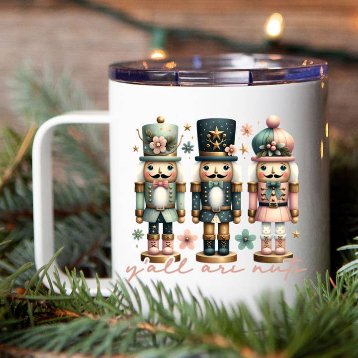 Christmas 12oz Travel Coffee Mug for wholesale by Stencil Art Canada