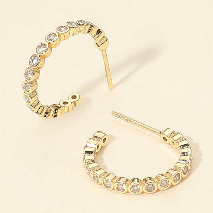 14K Gold Dipped CZ Stone Bezel Around Hoop Earrings for wholesale by Sensibling Corp.