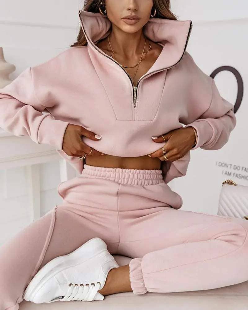 Queen Fashion - Wholesale Top & Skirt Set - Women's - Chic Half-Zip Lounge Set for Everyday Boutique Styling
0