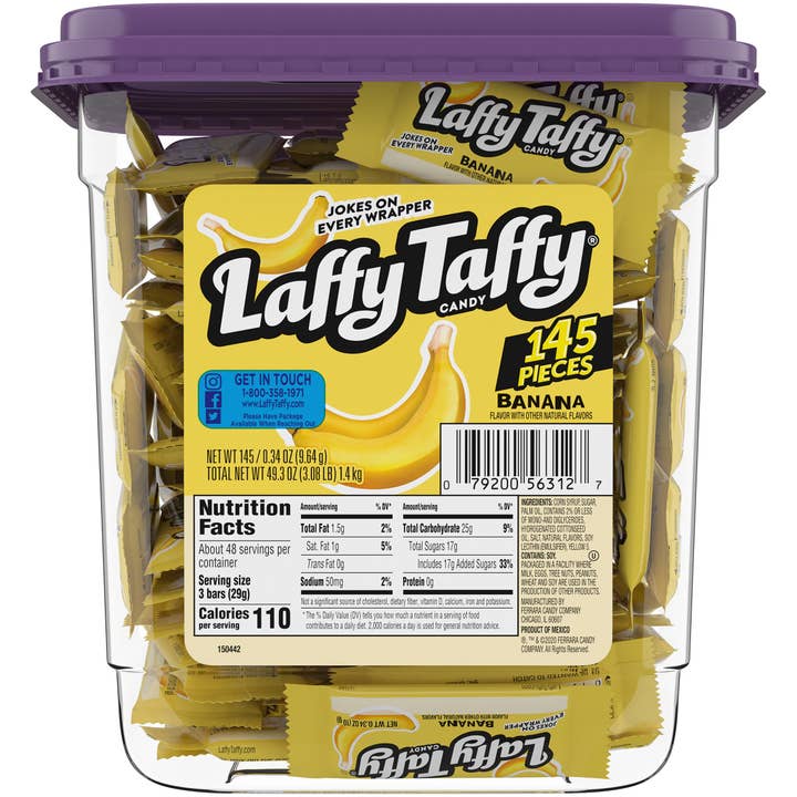 Grandpa Joe's Candy Shop - Wholesale Taffy - Laffy Taffy Banana Mini Bars, 145ct Tub