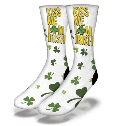 LUCKY LEPRECHAUNS & CLOVERS Fun St Patrick's Day Socks for wholesale by Savvy Sox
