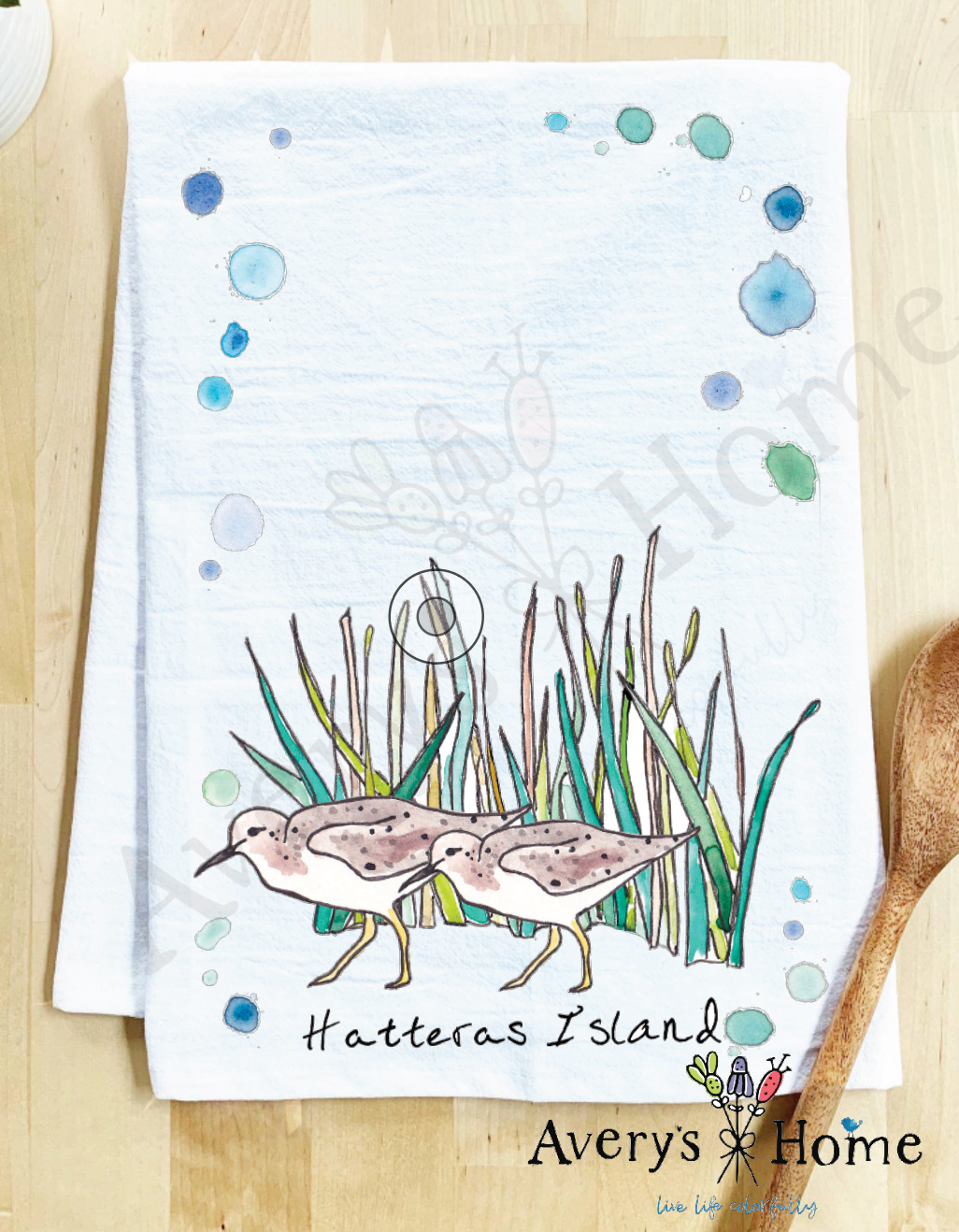 Avery's Home - Wholesale Tea Towel - Sandpipers with Beach Grass Bird Customizable Tea Towel3