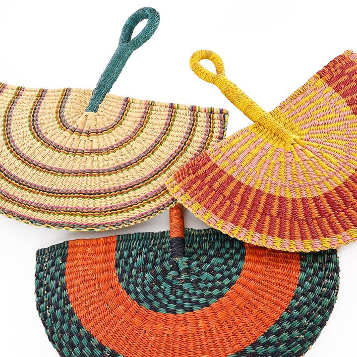 Swahili | AFRICAN MODERN - Wholesale Handheld Folding Fan - Assorted Elephant Grass Half-Moon Hand Fan