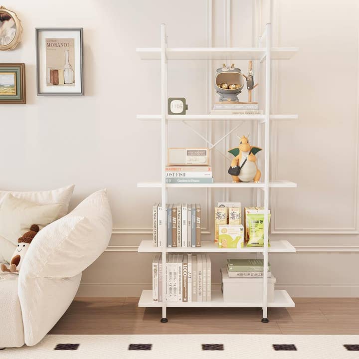 White 5 Tier Wooden Bookcase Tall Storage Organizer for wholesale on Faire2