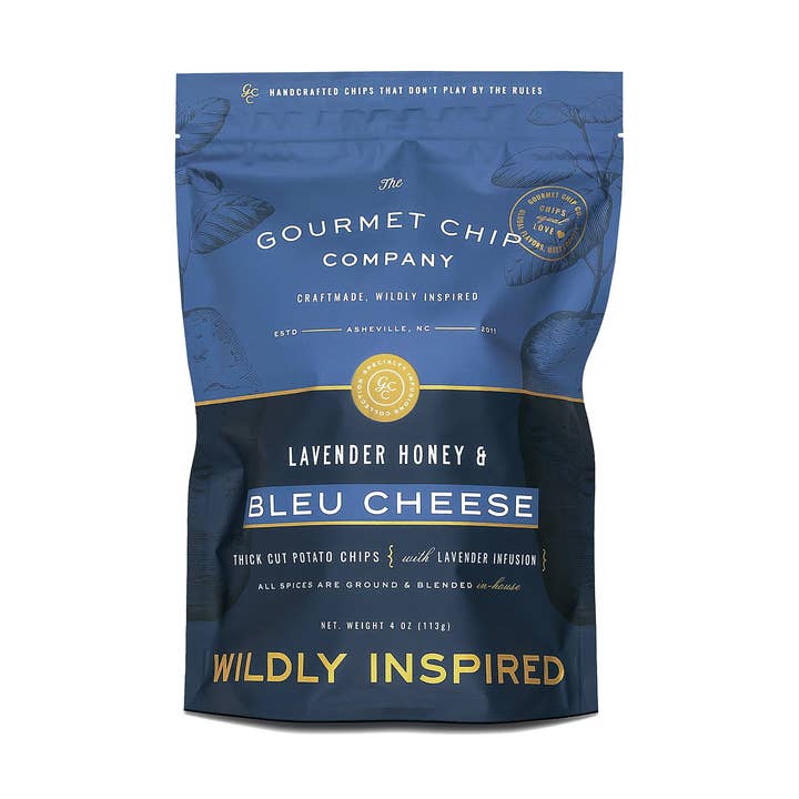 Lavender Honey Blue Cheese Thick Cut Potato Chips - Case of 12 for wholesale by The Gourmet Chip Company