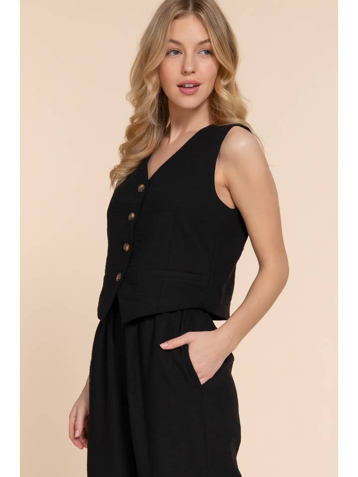 Active Basic | Active USA – wholesale Kostymväst – Dam – V-ringad väst med knäppning fram i linneeffekt2