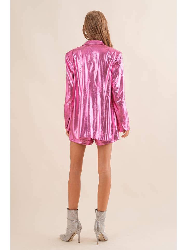 Blue B - Wholesale Top & Short Set (NOT Loungewear) - Women's - 22581SET - Sleek Metallic Single Blazer with Matching Shorts13