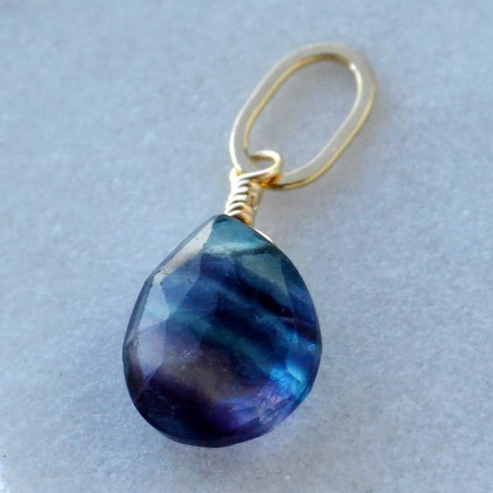 Aurora Gem Charm - banded teal purple fluorite gemstone charm pendant for wholesale by Foamy Wader
