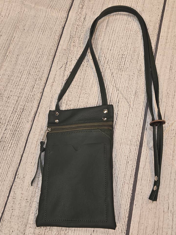 Green Reclaimed Leather Crossbody bag with Adjustable Strap for wholesale by Old Bagzz