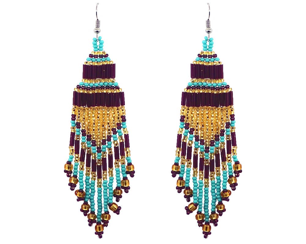 Pichincha - Vente Boucles d'oreilles à pampille - Boucles d'oreilles pendantes en forme de chandelier à franges en perles de très grande taille3