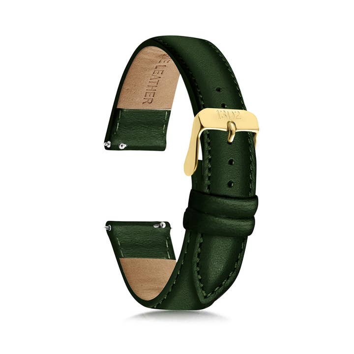 Dark Green Stitched Women's Watch Strap, Sizes 18mm, 20mm for wholesale by 1302 Watch Co.