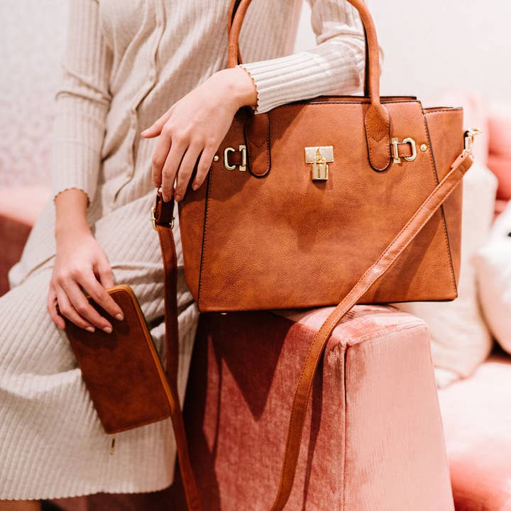 modern and chic - Wholesale Tote Bag - Women's - Monica Three Piece Travel Office Tote Handbag Wallet Set