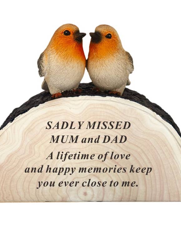 DF19822-F Mum & Dad Two Robins On A Log for wholesale by David Fischhoff Ltd