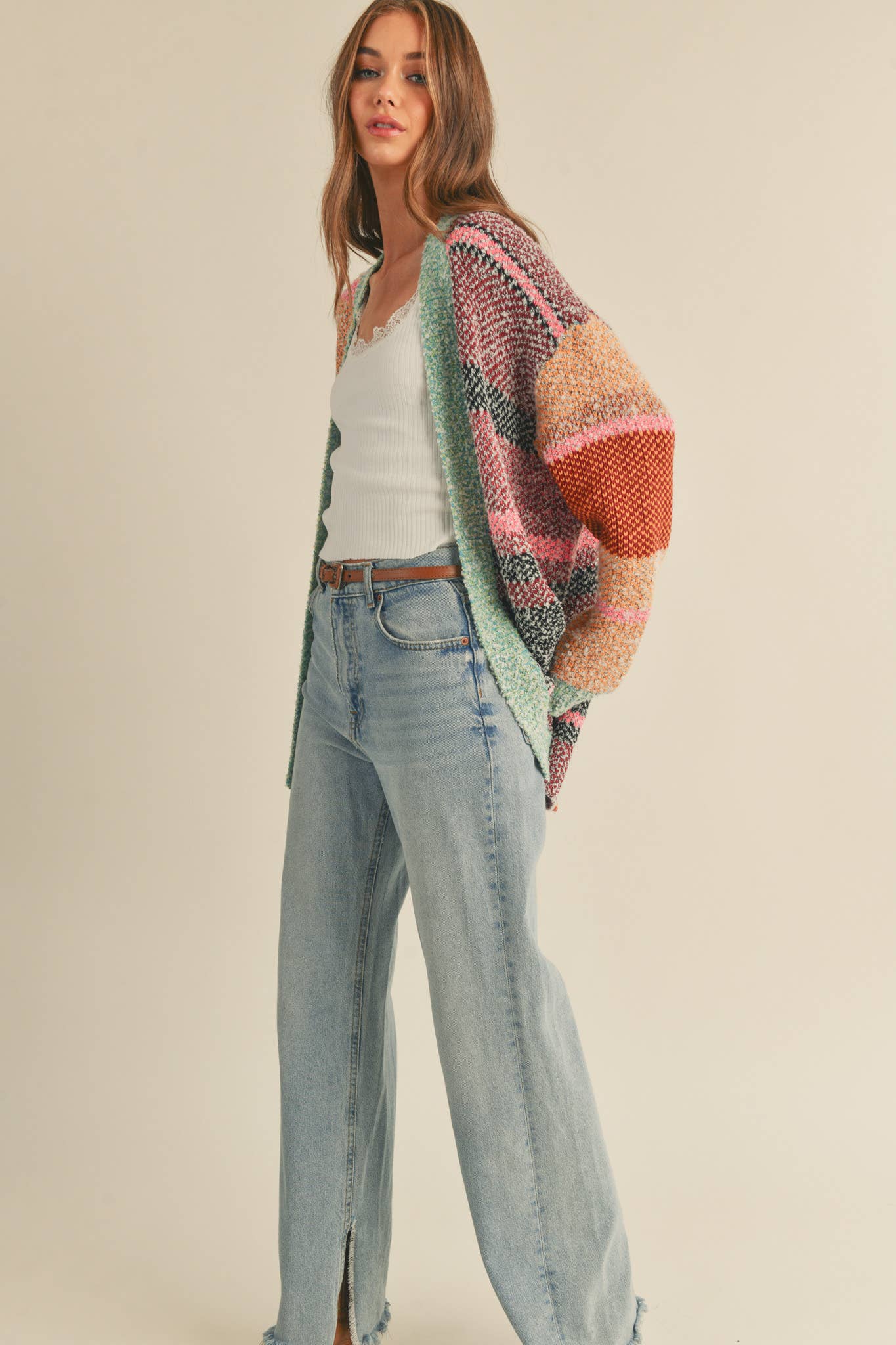 &MERCI - Wholesale Cardigan - Women's - OVERSIZED COLOR BLOCK CARDIGAN MSW1003823