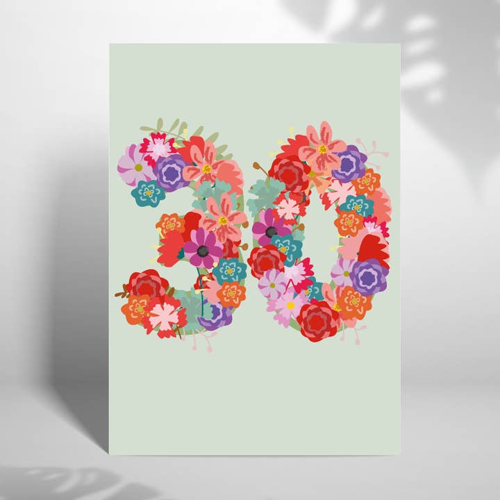 Tillykke med 30 års fødselsdag blomster 5x7 fødselsdagskort for engroshandel hos Laura Lonsdale