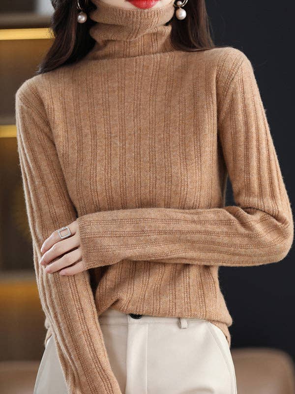 VividLux – Großhandel Strickpullover – Damen – Langärmlige, schmale, warmhaltende, einfarbige Pullover-Tops mit hohem Kragen