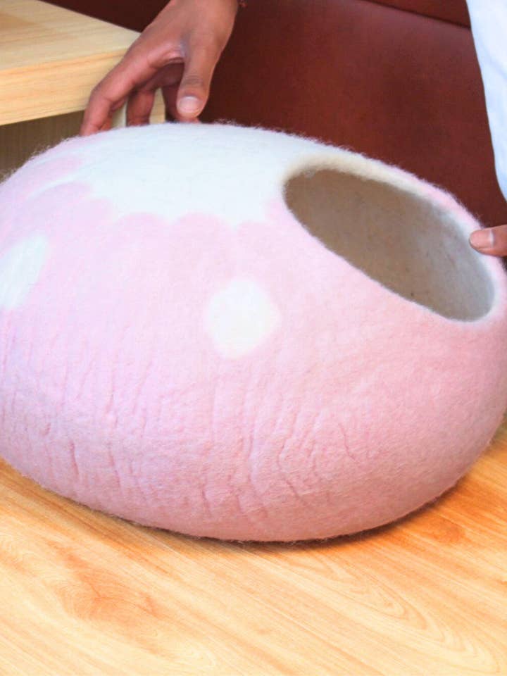 Blush Pink Wool Felt Cat Cave: Eco-Friendly Cat Bed for wholesale by Woollyfelt