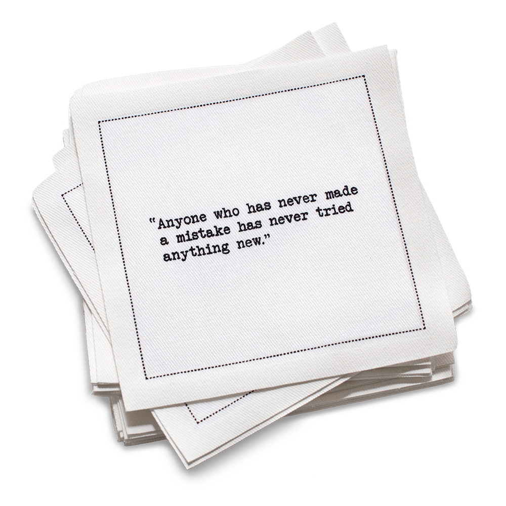 Five Star Napkins Inc. - Wholesale Disposable Napkin - Einstein Quotes - White Cotton Cocktail Napkins x 500