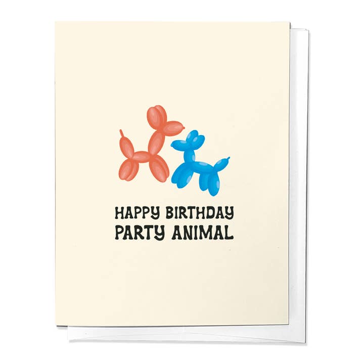Happy Birthday Party Animal, Balloon Animal Greeting Card for wholesale by Parcel Island