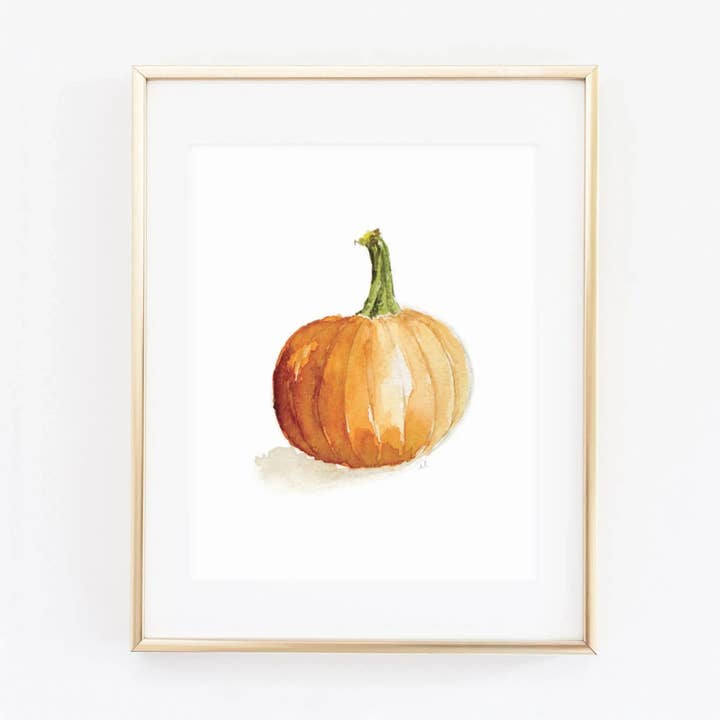 orange pumpkin autumn watercolor wall art print for wholesale by emily lex studio